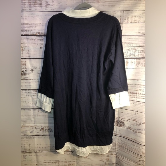Navy Blue Layered Sweater Dress - Picture 3 of 15